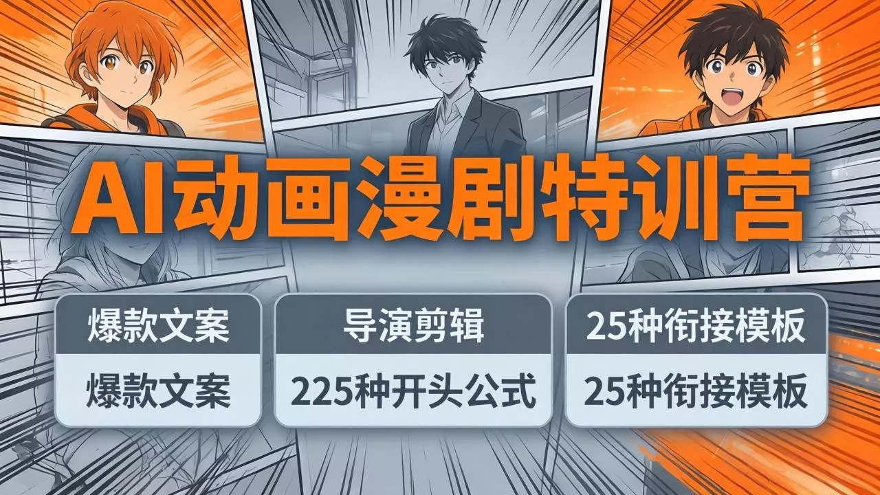 AI动画漫剧特训营:爆款文案+导演剪辑:225种开头公式+25种衔接模板,两小时剪电影级大片