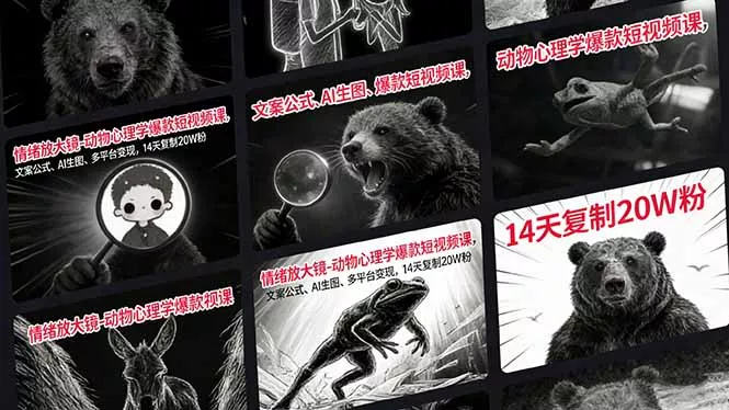 情绪放大镜-动物心理学爆款短视频课，文案公式、AI生图、多平台变现，14天复制20W粉