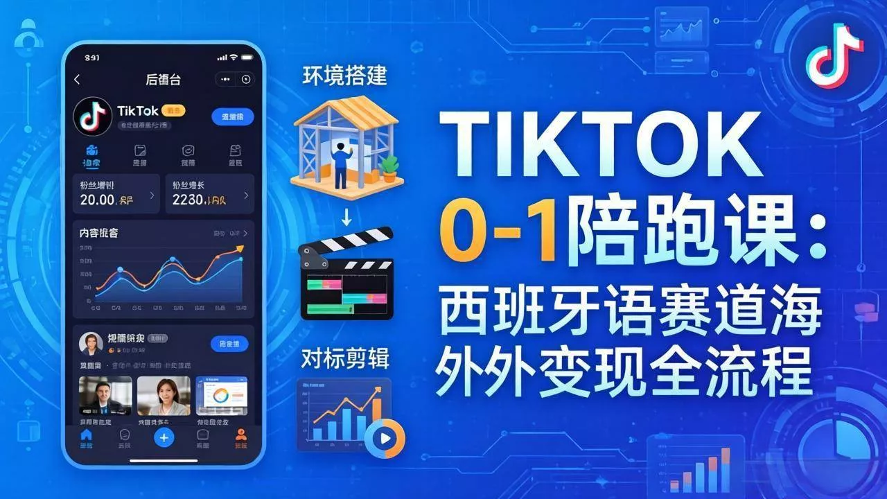 （17908期）TIKTOK 0-1 陪跑课：从环境搭建到刷对标剪辑，西班牙语赛道海外变现全流程