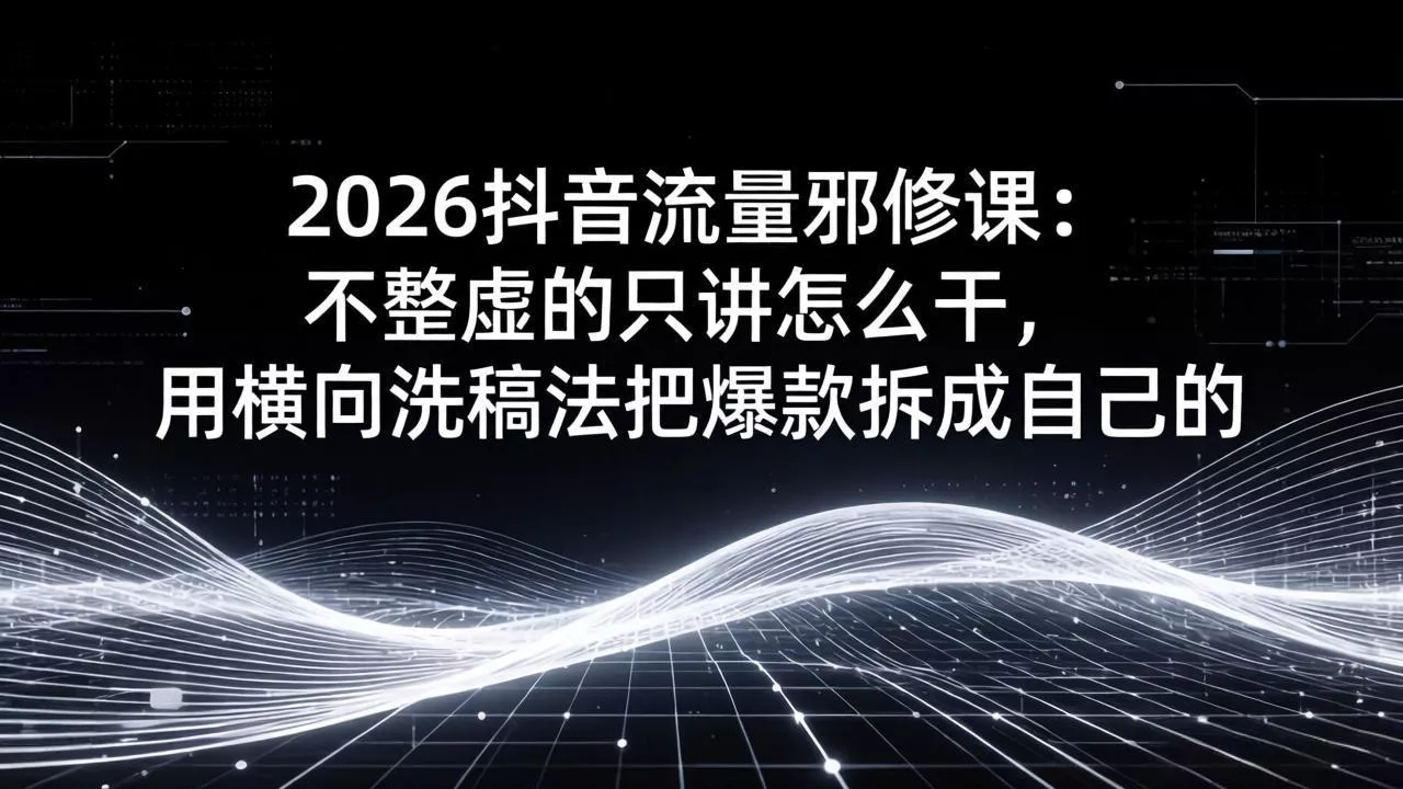 2026抖音流量邪修课：不整虚的只讲怎么干，用横向洗稿法把爆款拆成自己的