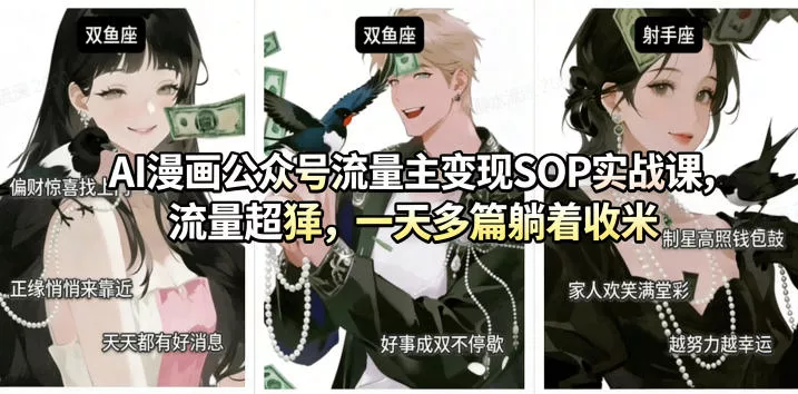 AI漫画公众号流量主变现SOP实战课，流量超猛，制作简单，一天多篇躺着收米