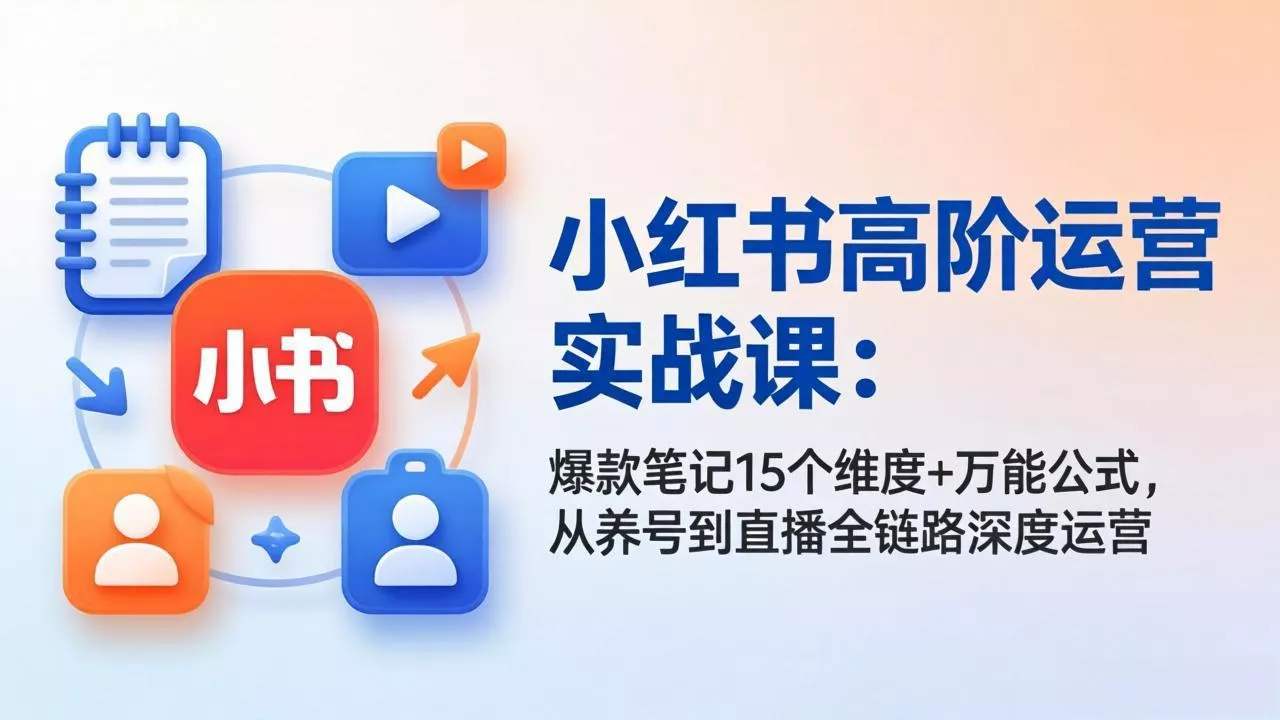 小红书高阶运营实战课：爆款笔记15个维度+万能公式，从养号到直播全链路深度运营