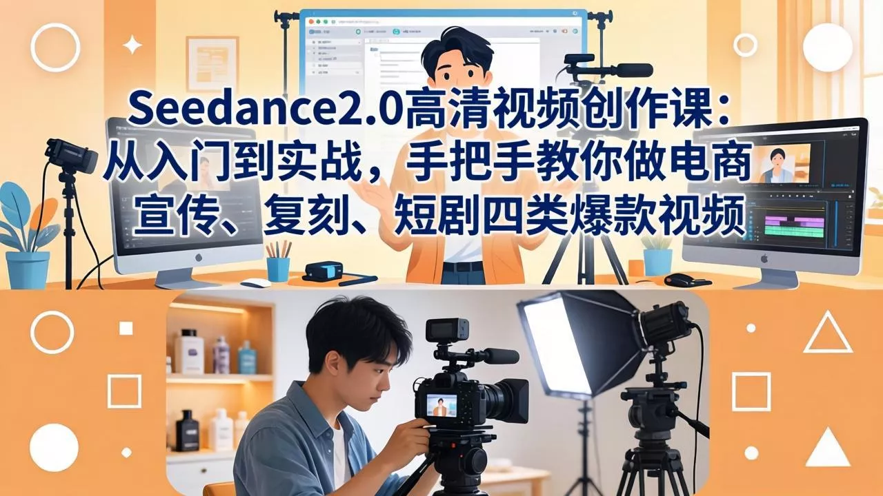Seedance2.0高清视频创作课：从入门到实战，手把手教你做电商、宣传、复刻、短剧四类爆款视频