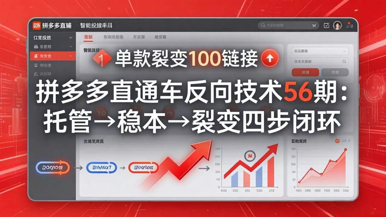 （17737期）拼多多直通车反向技术56期：托管→稳本→裂变四步闭环，单款裂变100链接抢占核心流量