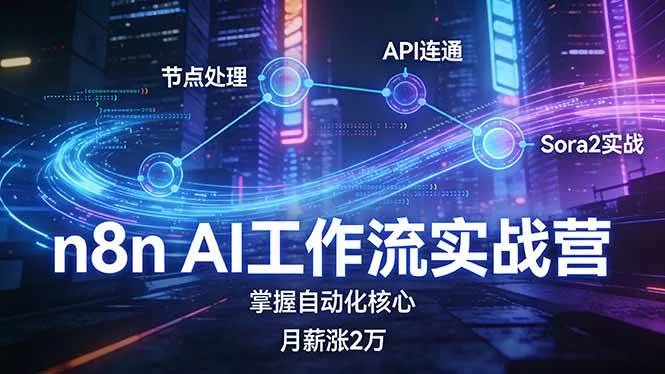 （17458期）n8n AI工作流实战营，节点处理+API连通+Sora2实战，掌握自动化核心月薪涨2万