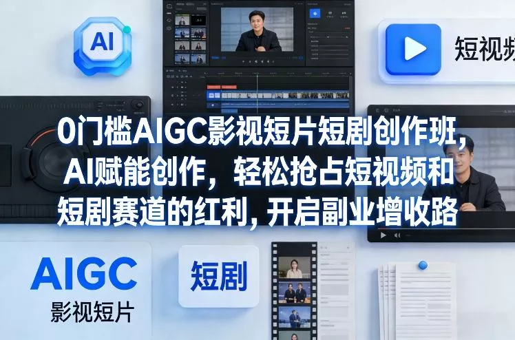 0门槛AIGC影视短片短剧创作班，AI赋能创作，轻松抢占短视频和短剧赛道的红利，开启副业增收路