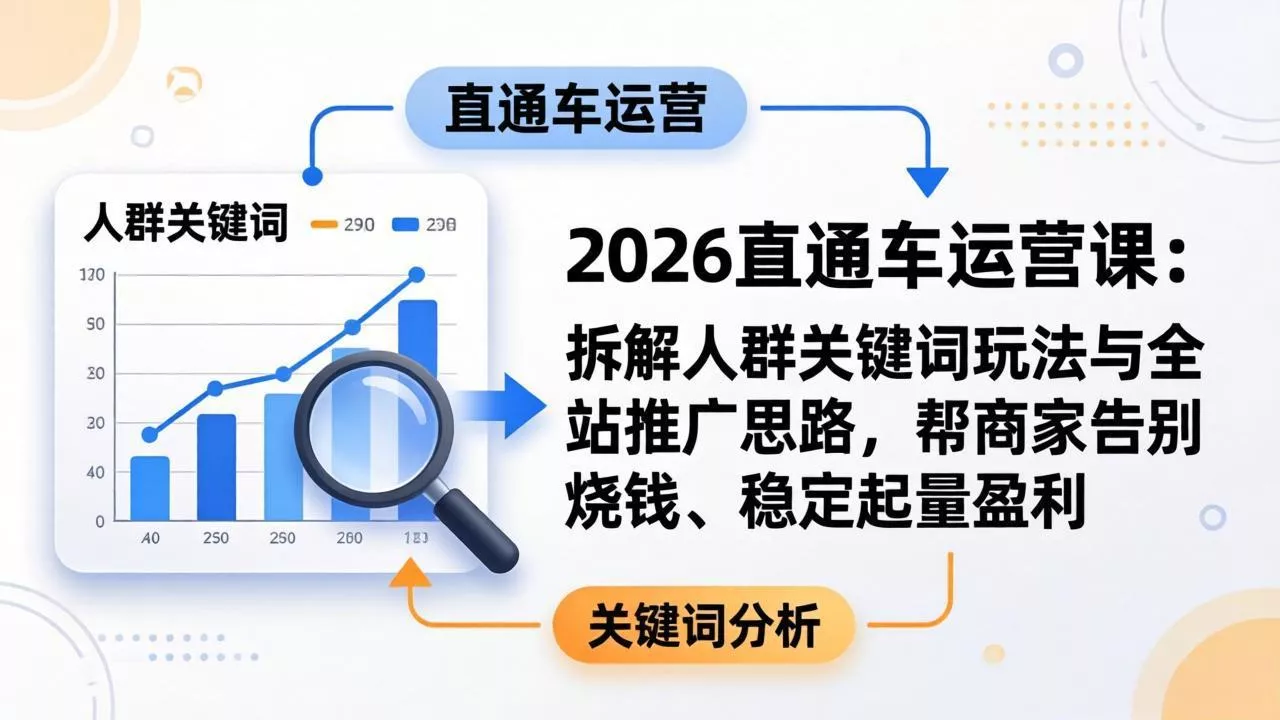 2026直通车运营课：拆解人群关键词玩法与全站推广思路，帮商家告别烧钱、稳定起量盈利