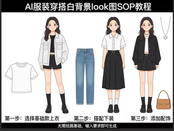 AI服装穿搭白背景look图SOP教程，不用会画画，提几句具体要求，AI就能还你一个奇迹