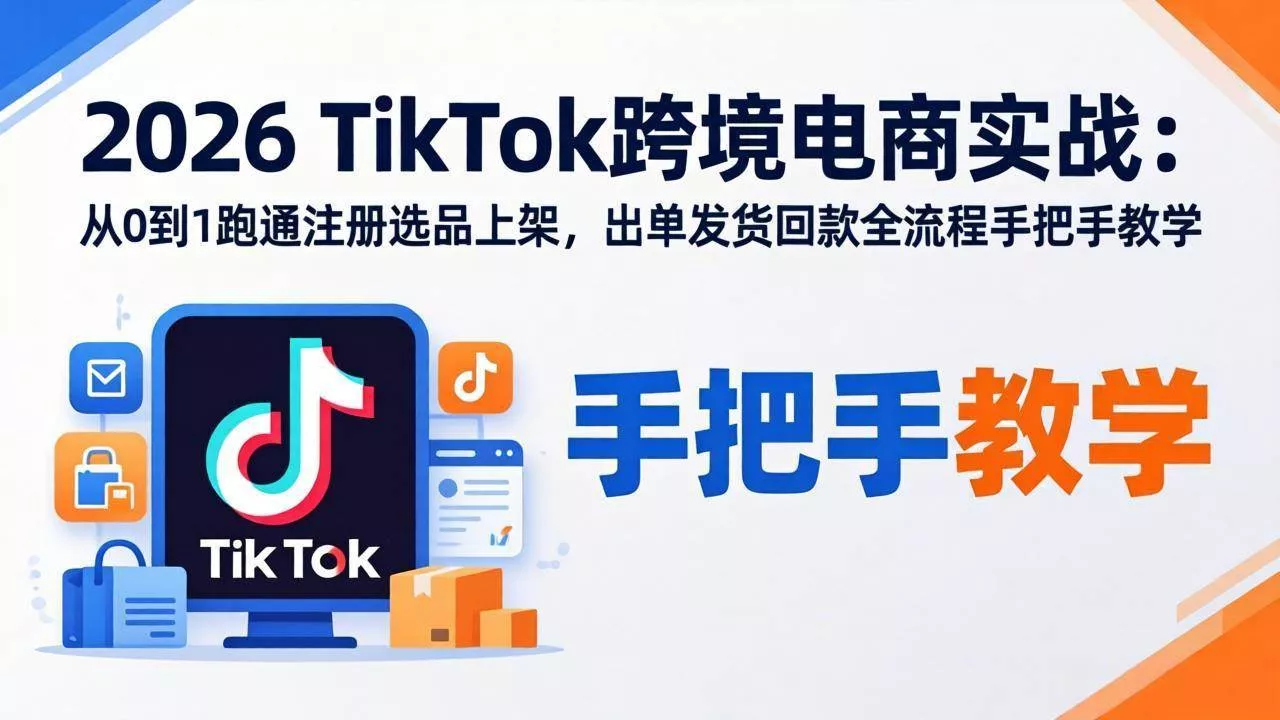 （17850期）2026TikTok跨境电商实战：从0到1跑通注册选品上架，出单发货回款全流程手把手教学