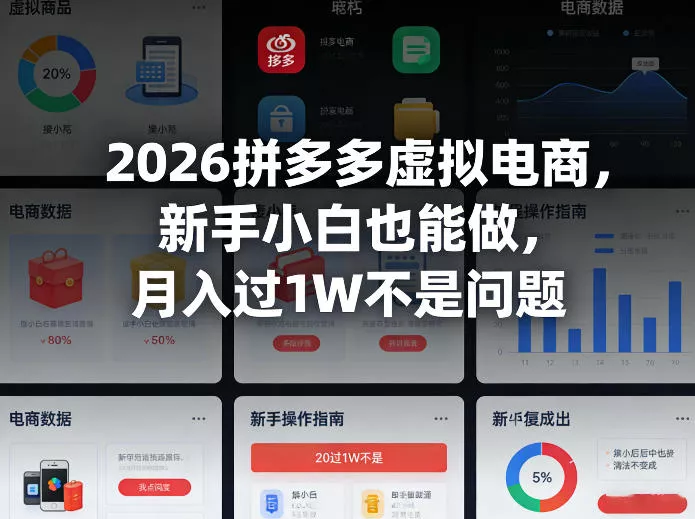 2026拼多多虚拟电商，新手小白也能做，月入过1W不是问题