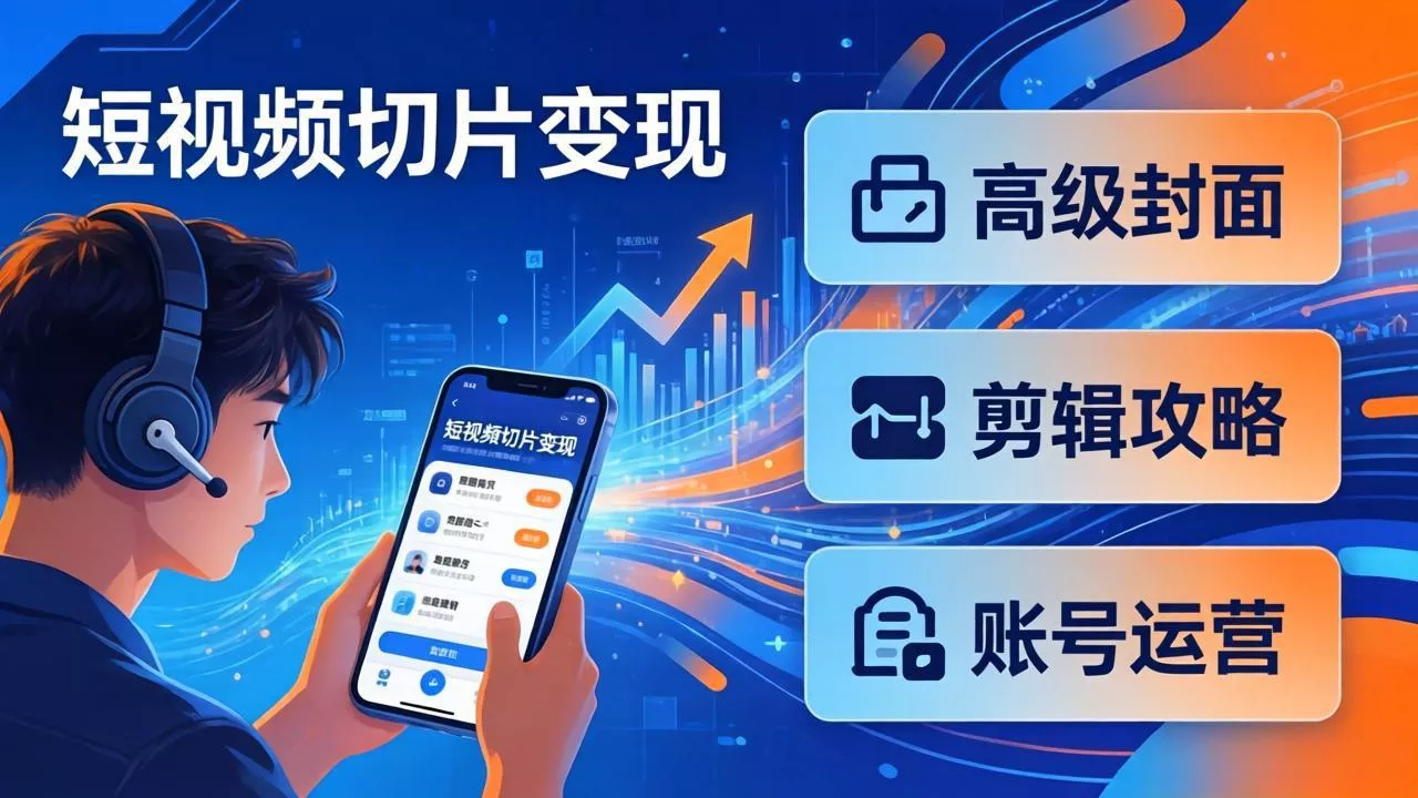 短视频切片变现速成班2.0：高级封面+剪辑攻略+账号运营，0基础小白快速入局副业