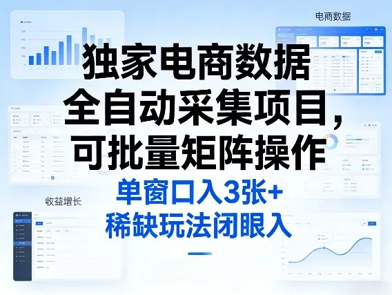 独家电商数据全自动采集项目，可批量矩阵操作，单窗口日入3张+，稀缺玩法闭眼入【揭秘】