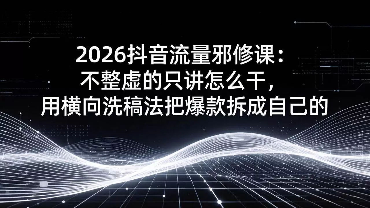 （17725期）2026抖音流量邪修课：不整虚的只讲怎么干，用横向洗稿法把爆款拆成自己的