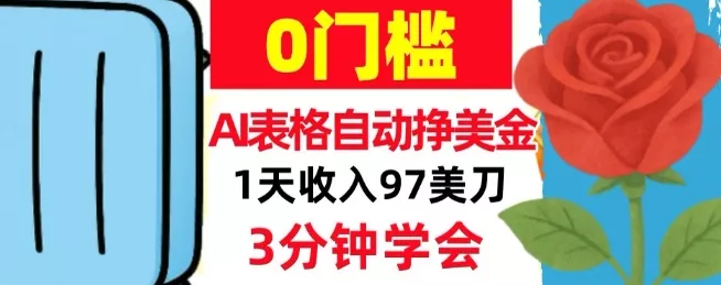 AI表格自动挣美刀，1天收97刀，3分钟学会，0门槛，真正的被动收入
