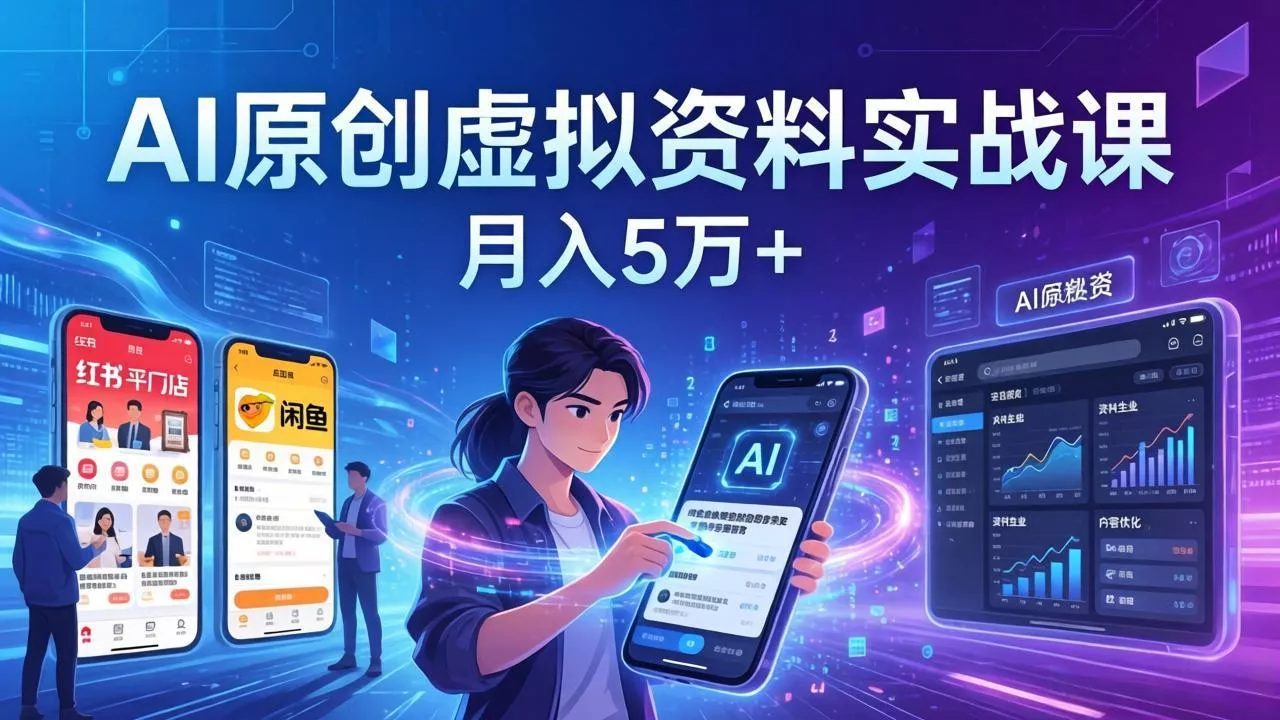 AI原创虚拟资料实战课：2026新机会，小红书闲鱼开店，普通人用AI轻松变现，月入5万+
