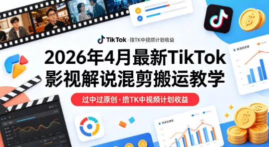 26年4月最新TikTok影视解说混剪搬运教学，过中过原创，撸TK中视频计划收益