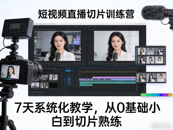 短视频直播切片训练营，7天系统化教学，从0基础小白到切片熟练