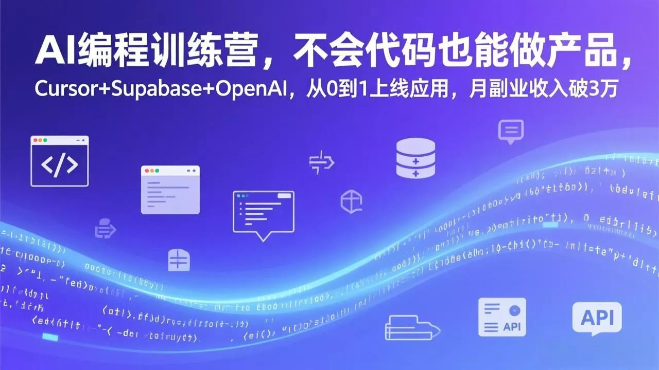 AI编程训练营,不会代码也能做产品,Cursor+Supabase+OpenAI,从0到1上线应用,月副业收入破3万