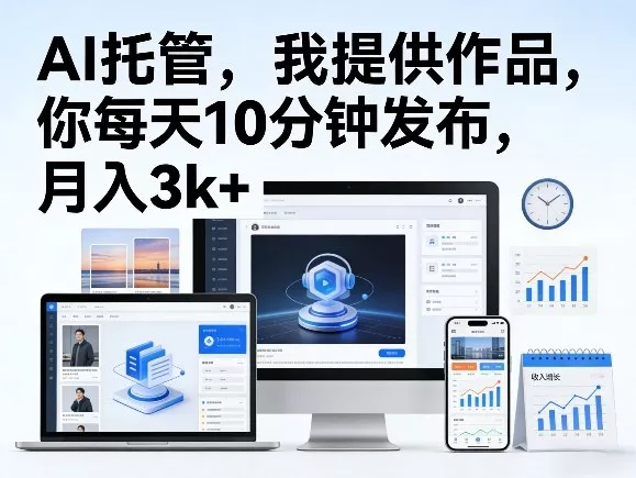 公众号AI托管，我提供作品，你每天10分钟发布，月入3k+【揭秘】