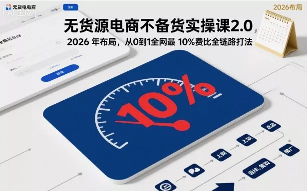 无货源电商不备货实操课2.0,2026年布局,从0到1全网最低10%费比全链路打法【更新26年4月】