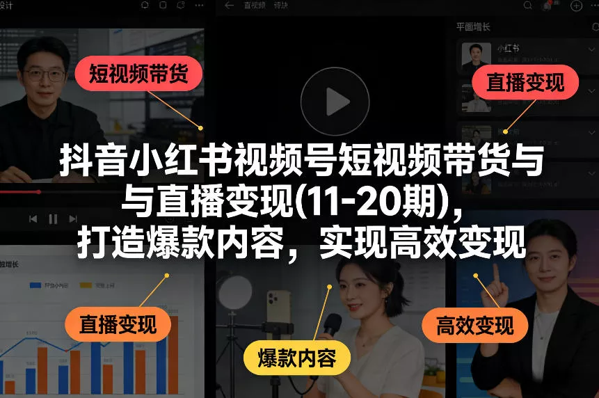 抖音小红书视频号短视频带货与直播变现(10-20期)，打造爆款内容，实现高效变现（更新）