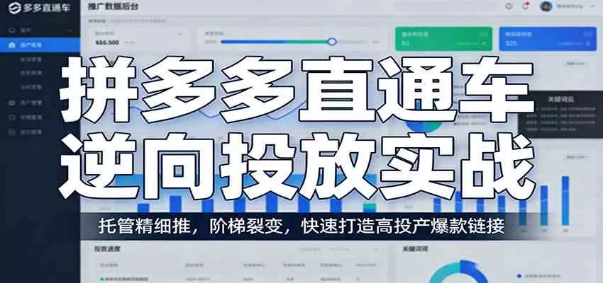 拼多多直通车逆向投放实战：托管精细推，阶梯裂变，快速打造高投产爆款链接
