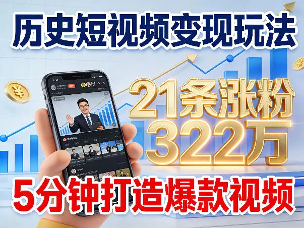 历史短视频变现玩法，不露脸出镜，5分钟打造爆款视频