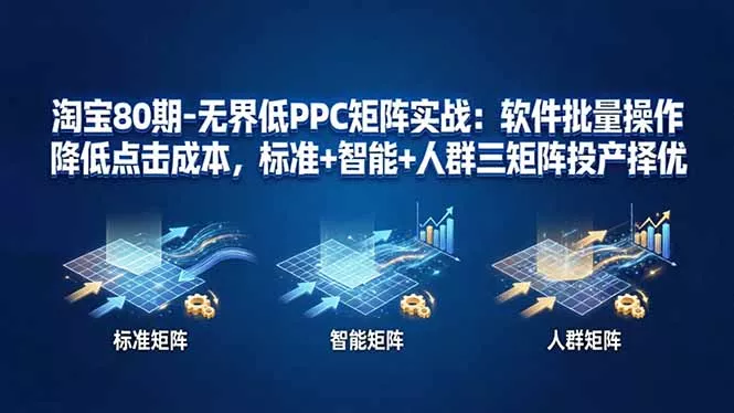 淘宝80期-无界低PPC矩阵实战：软件批量操作降低点击成本，标准+智能+人群三矩阵投产择优