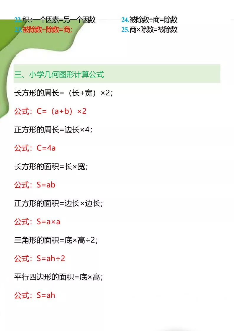 【2025秋新版】1-6年级数学必背公式大全-小升初数学