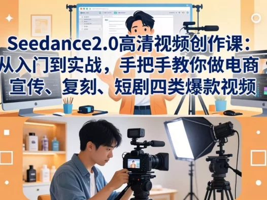 Seedance2.0高清视频创作课：从入门到实战，手把手教你做电商、宣传、复刻、短剧四类爆款视频
