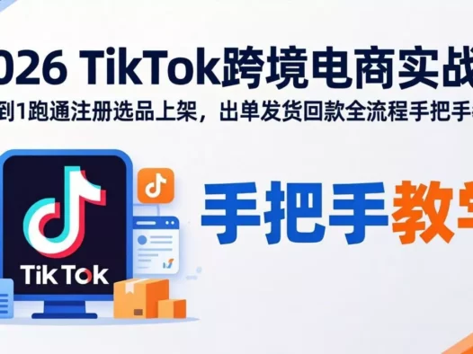 2026TikTok跨境电商实战-更新:从0到1跑通注册选品上架,出单发货回款全流程手把手教学