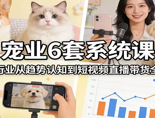 宠业6套系统课：宠物行业从趋势认知到短视频直播带货全流程