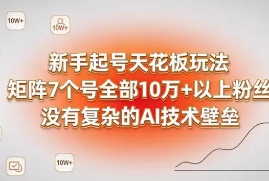 新手起号天花板玩法，矩阵7个号全部10W+以上粉丝，没有复杂的AI技术壁垒