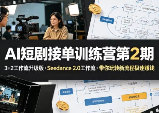 AI短剧接单训练营第2期，3+2工作流升级版，Seedance 2.0工作流，带你玩转新流程极速賺钱
