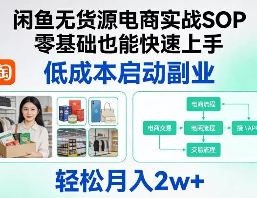 闲鱼无货源电商实战SOP，零基础也能快速上手，低成本启动副业，轻松月入2w+