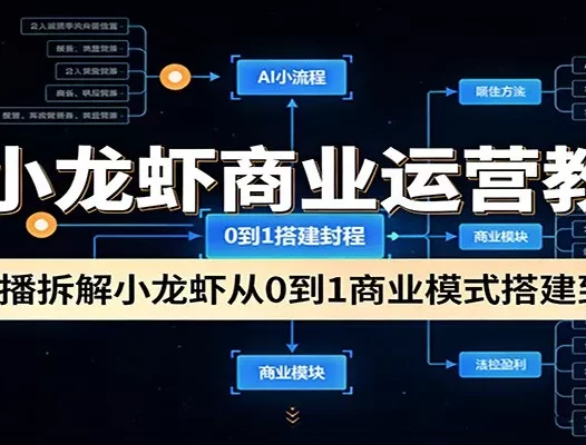 AI小龙虾商业运营教程：3天直播拆解小龙虾从0到1商业模式搭建到盈利